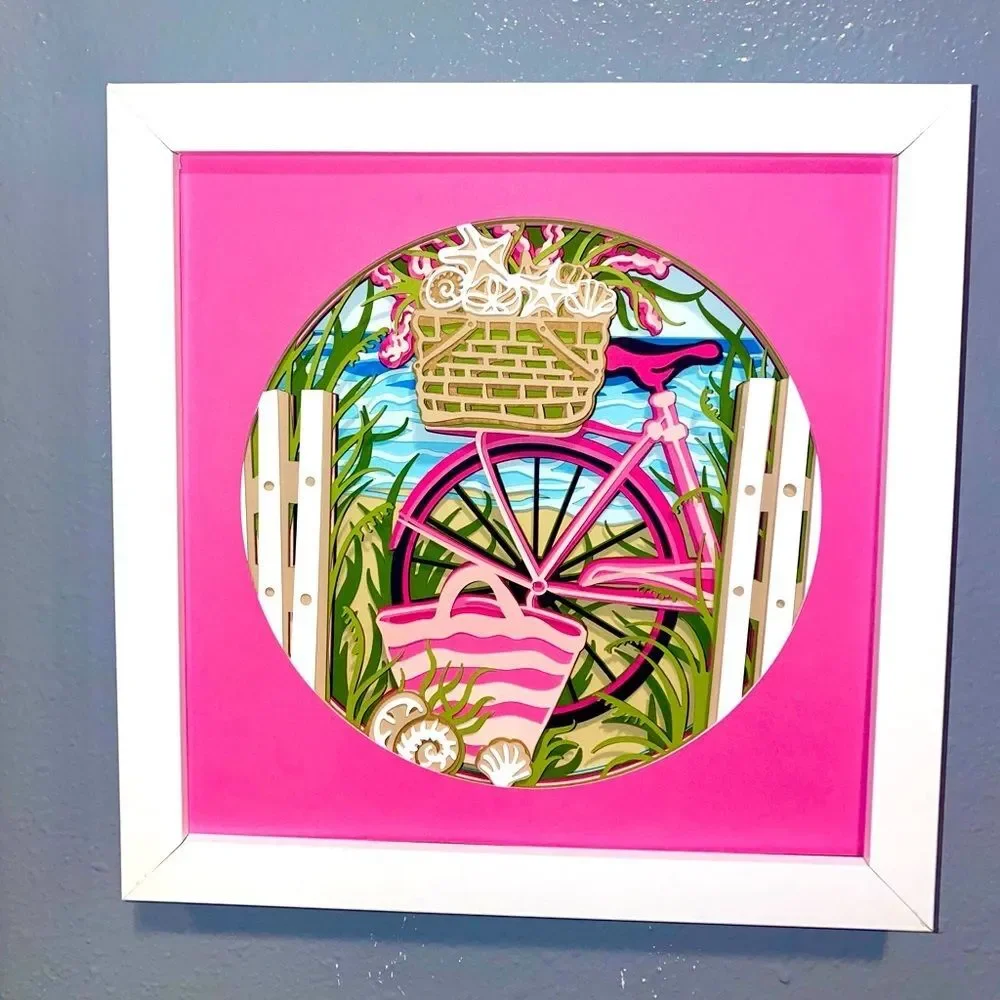 3D Pink Beach Bike Shadowbox